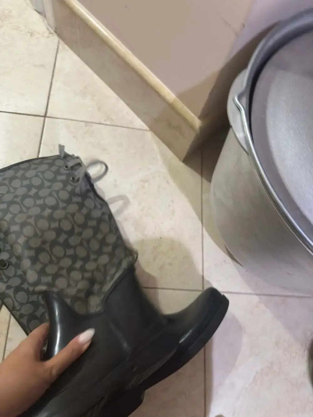 Coach Signature Logo Lace-Up Rain Boots Black